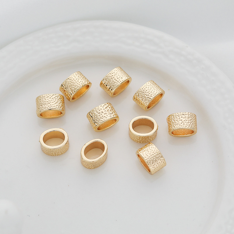 14k包金保色厚实椭圆大孔珠diy饰品皮绳手链项链流苏固定手工材料