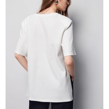 白色棉短袖T恤女 夏季新款宽松半袖不规则设计感上衣