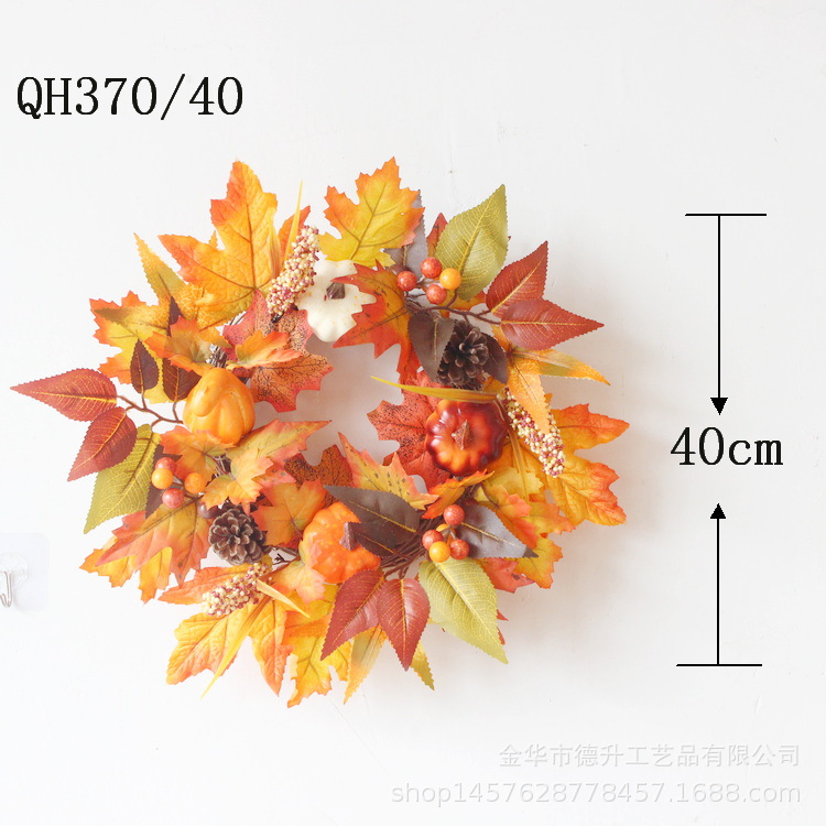 Cross-Border Supply Halloween Wreath Autumn Simulation Pumpkin Berry Leaf Door Wreath