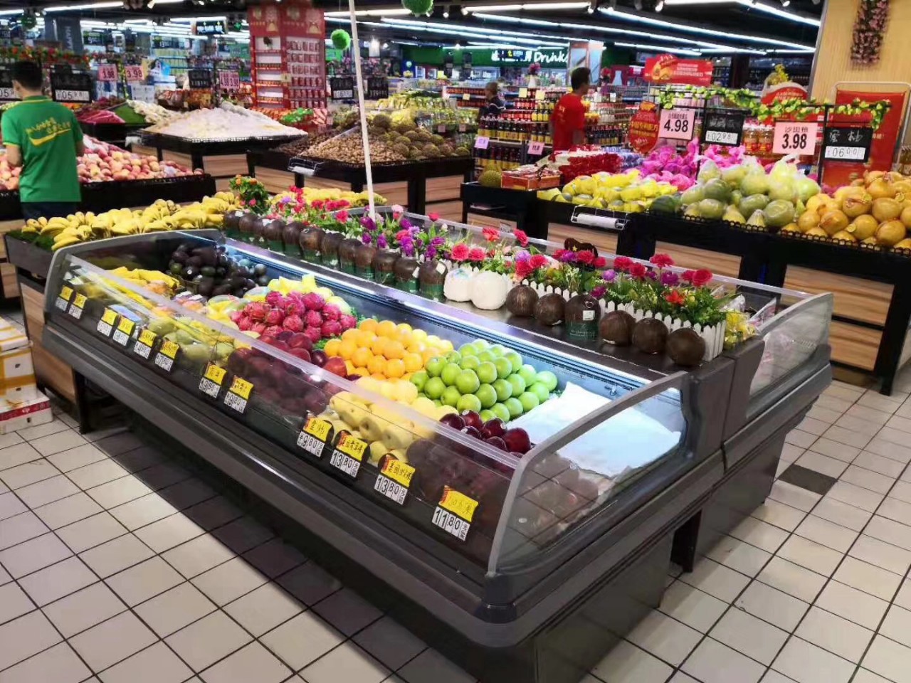 超市鲜肉柜水果保鲜柜,水果冷藏环岛柜