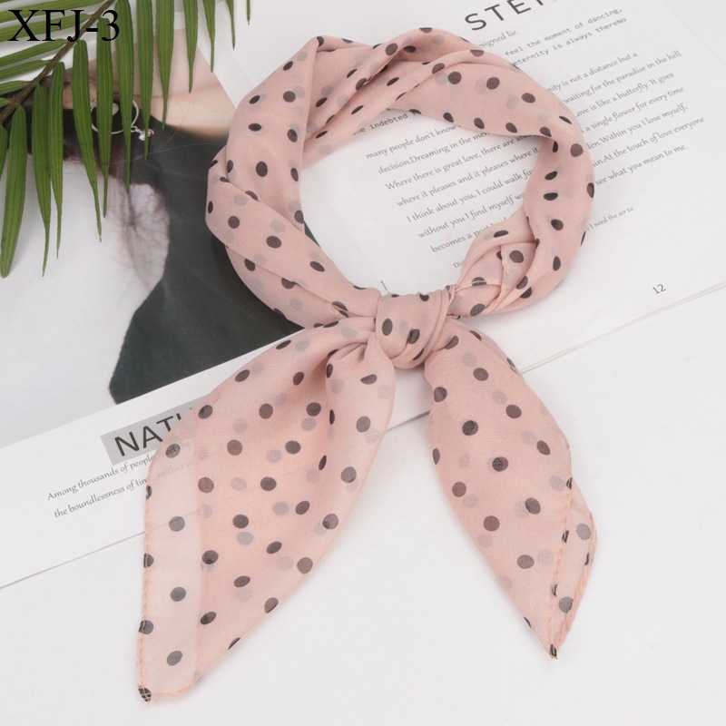 65 * 65cm Fashion Chiffon Polka Dots Small Silk Scarf Women's Retro Elegant Polka Dot Square Scarf Small Scarf Spring and Summer Scarf