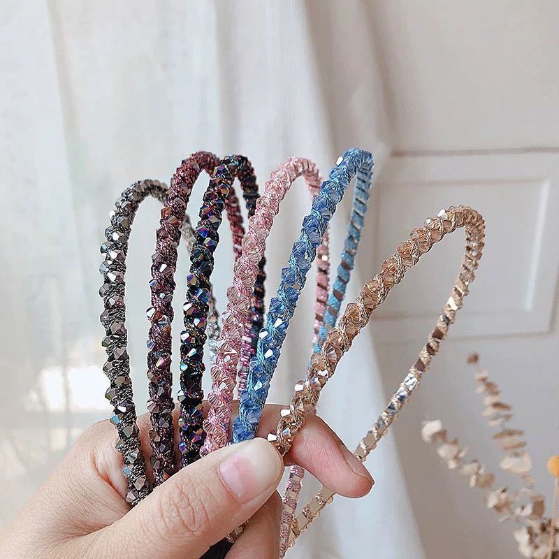 Korean Style Crystal Headband Hair Fixer Simple Face Washing Hair Accessories Beaded Winding Internet Celebrity Thin Rod Hairpin Fashion Headband Wholesale