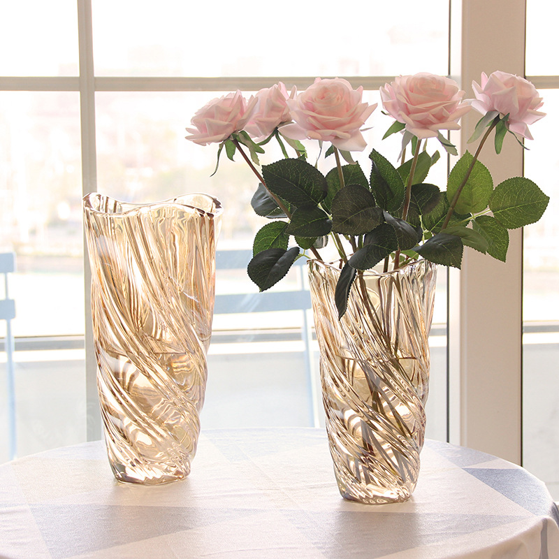 Nordic Light Luxury Crystal Glass Vase Transparent Living Room Flowers Flower Container Ryuguang Glass Vase Decorative Ornament