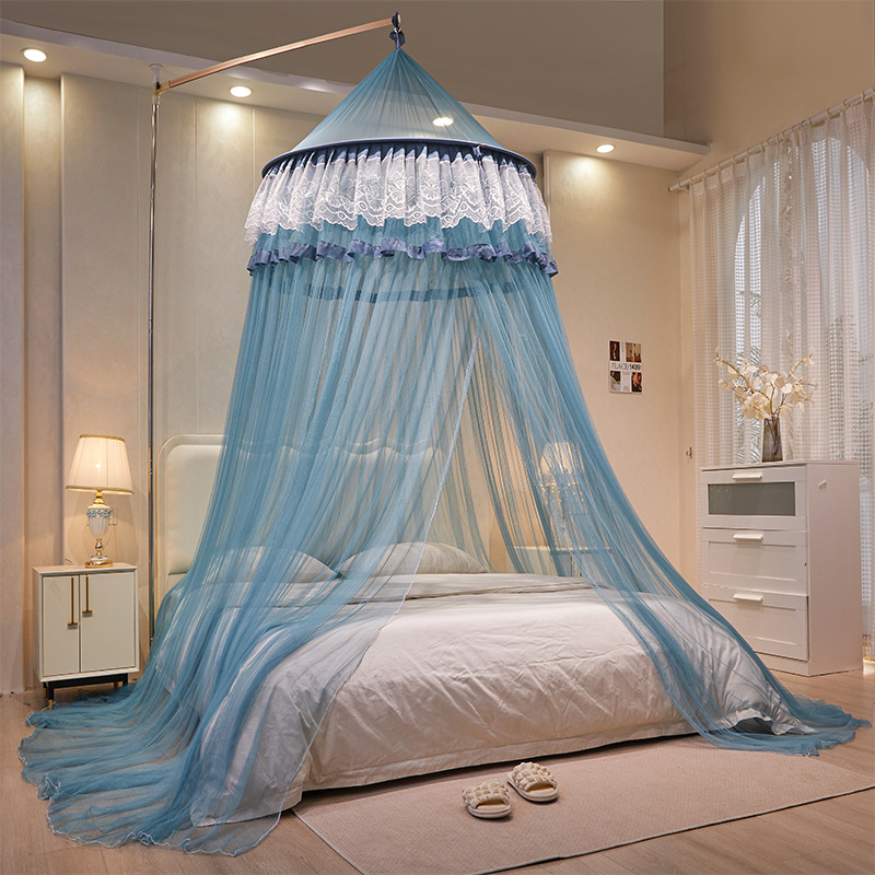 恒源祥母婴a类天地杆圆顶吊顶蚊帐 支架免安装加厚加密公主风落地