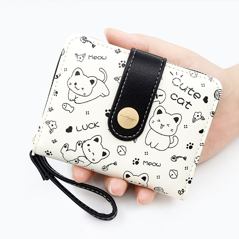 simple cute kitten japanese style women‘s buckle coin pocket portable belt women‘s multi-functional short wallet wallet