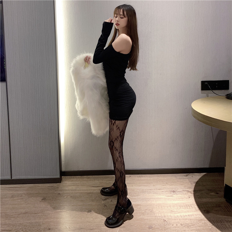 lolita性感镂空蕾丝打底渔网袜 夏季薄款复古显瘦花藤黑色丝袜女