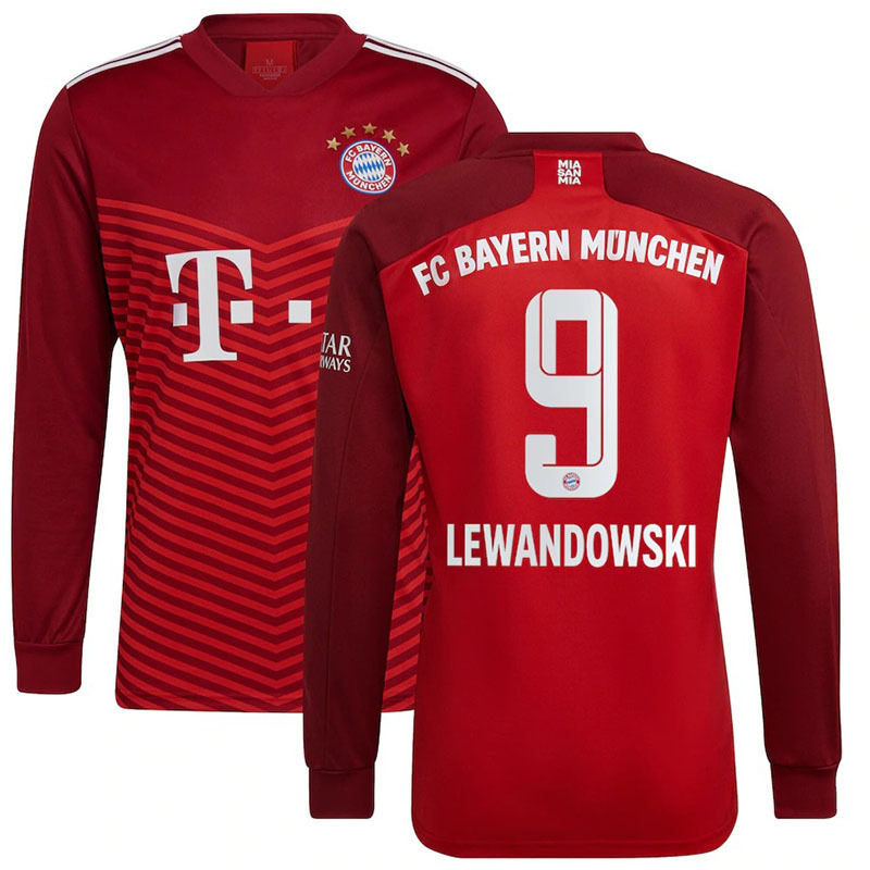 21-22拜仁主场球服9号莱万25号穆勒成人足球服上衣长袖训练服