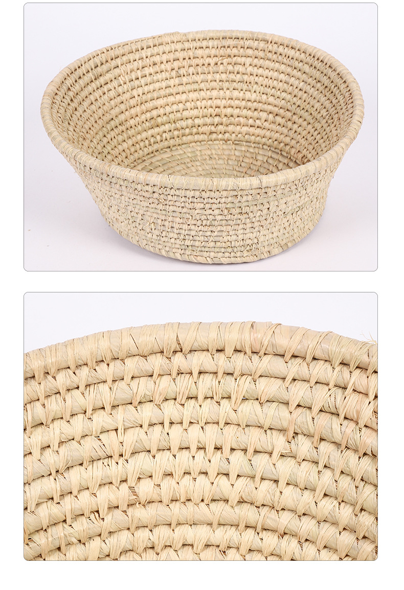 草编收纳篮果盘水果篮拉菲草手工编织圆形收纳筐创意草编工艺品