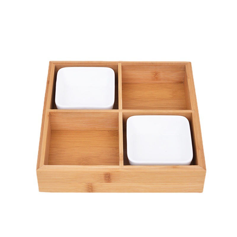 Multi-Grid Tableware Grid Storage Box Hot Pot Restaurant Dish Seasoning Box Snacks Wooden Box Bamboo Grid Storage Box