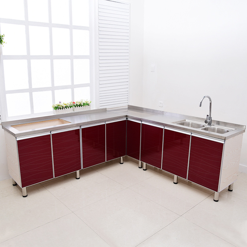 简易组装经济型橱柜碗柜家用厨房灶台柜水槽柜餐边柜租房用晶钢门