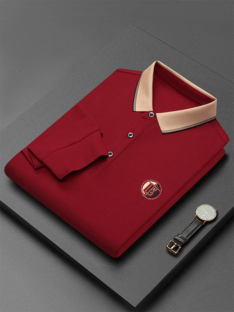 Spring and Autumn New Men's Long-Sleeved Polo Shirt Casual Loose Lapels Embroidered T-shirt Business Breathable Top Men's Clothing