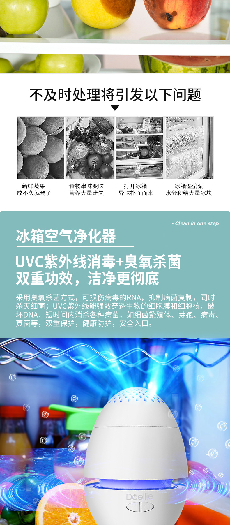 升级冰箱净化器除异味厨房空气清新器舌尖卫士手持杀菌灯厂家直销