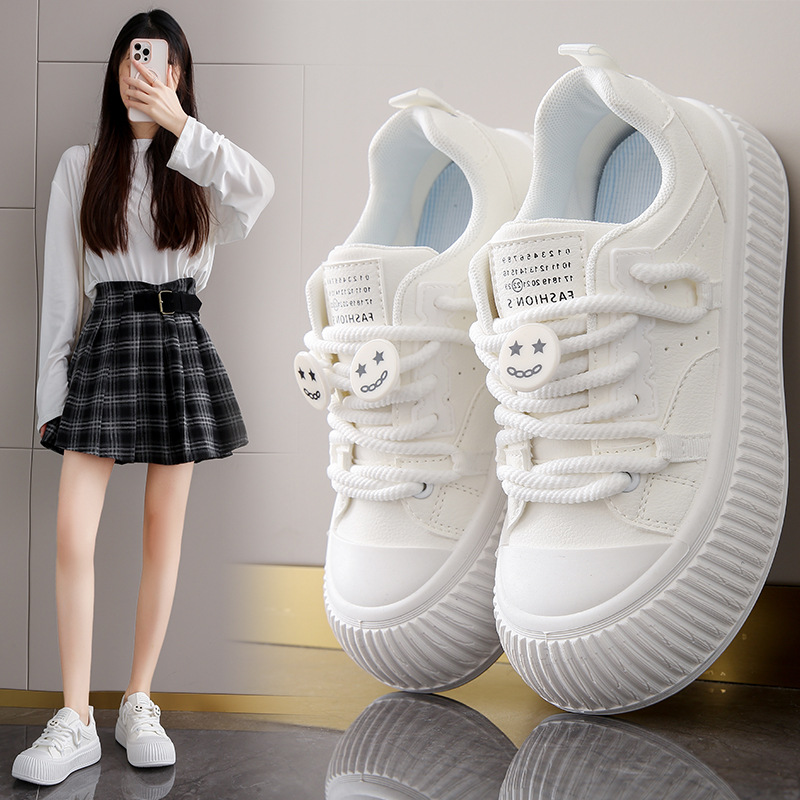 ins korean style white shoes women 2024 spring new student board shoes women platform street style casual shoes xt112