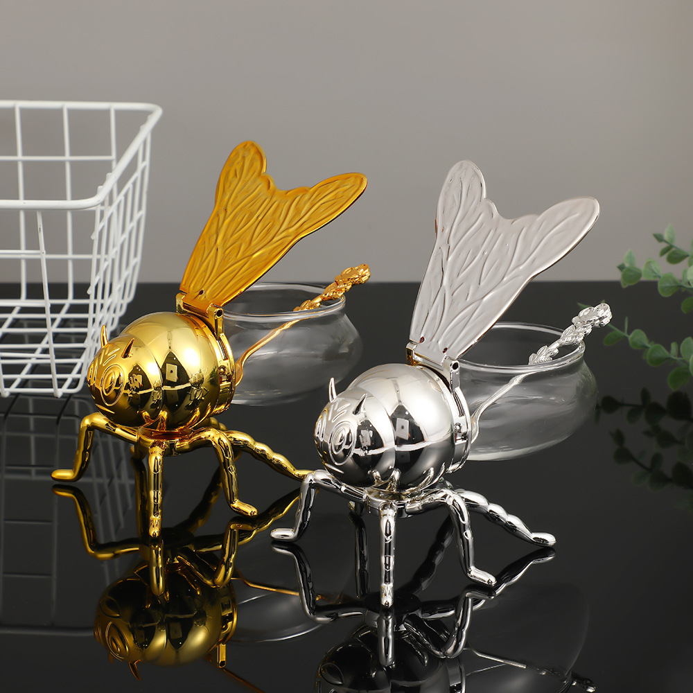 蜜蜂糖缸家用厨房糖盅咖啡办公室创意轻奢复古蜜蜂储物柜带勺摆件