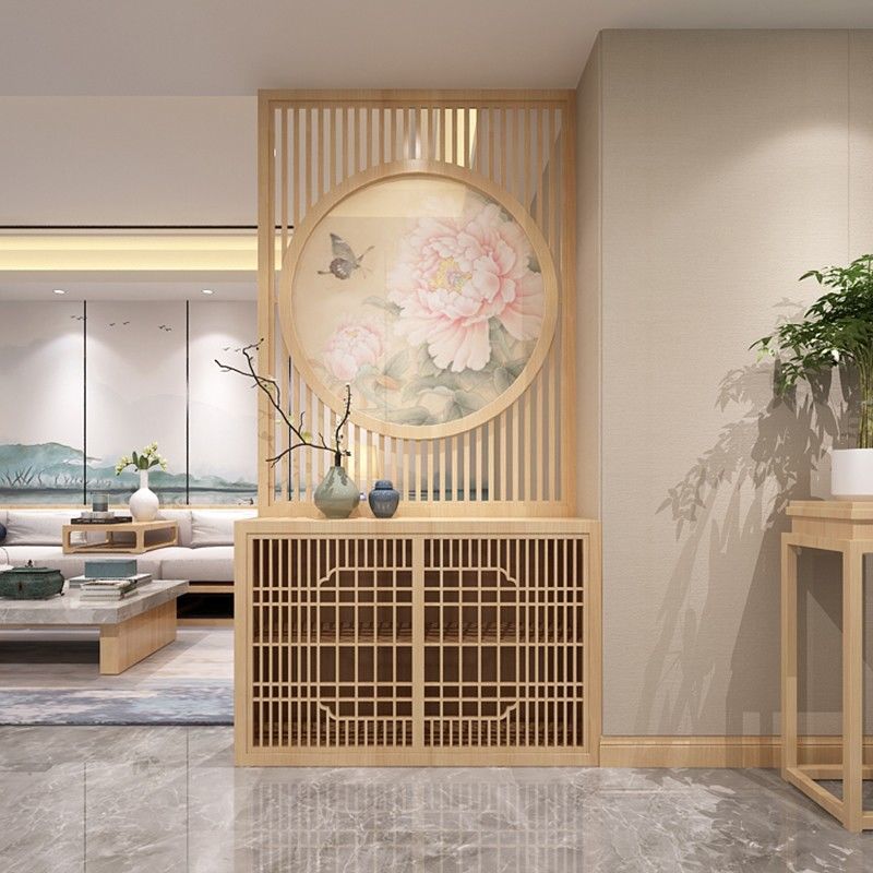 屏风隔断客厅入户玄关挡煞新中式玄关柜办公室装饰实木格栅置物架