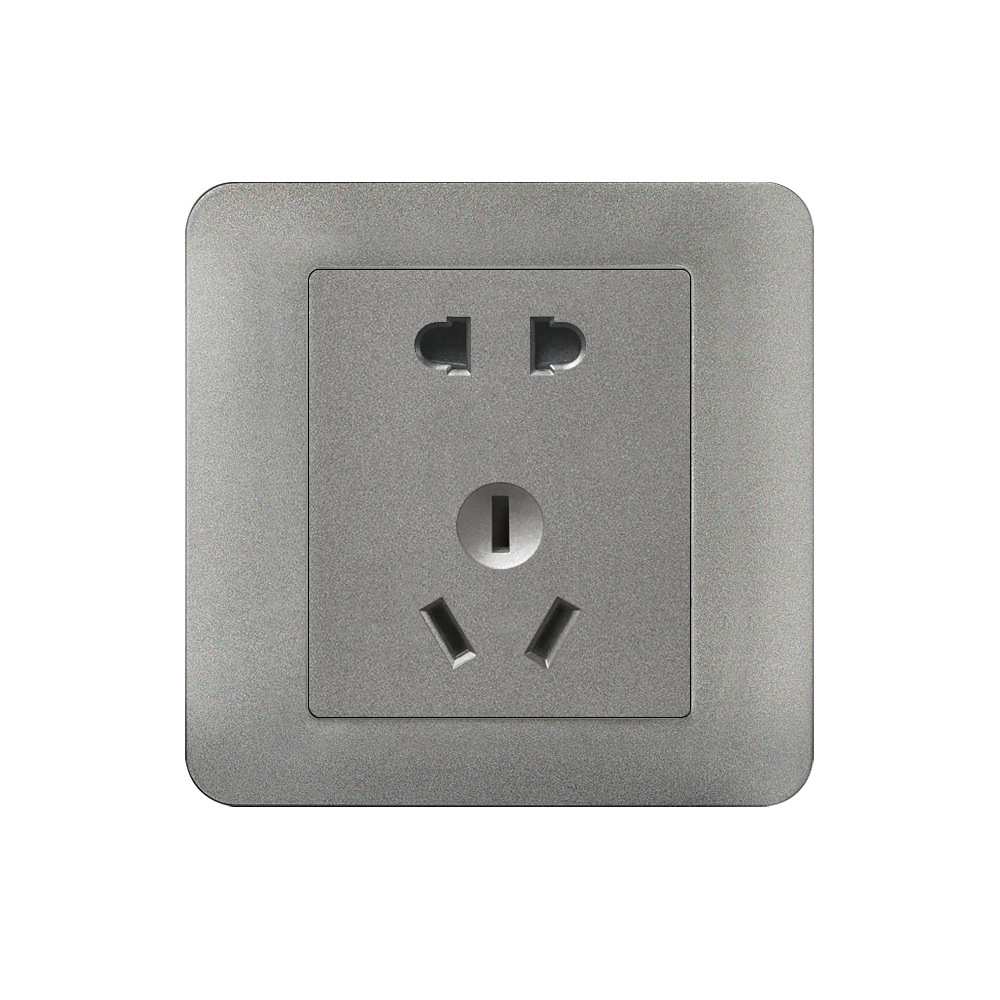 fiko五孔插座86型家用通用墙壁二三极插多孔插座插座深灰色10a