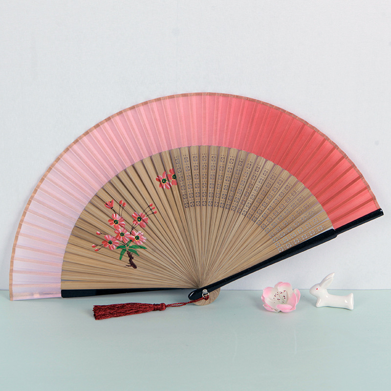 2020新款古风折扇印花女扇仙鹤梅花上新多色折扇扇子舞蹈扇送流苏