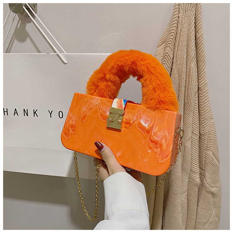 2023 Autumn New Trendy Fashion Crossbody Bag Dinner Bag Acrylic Plush Hand-Held Marbling Box Bag