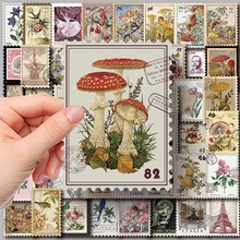 跨境邮票效果图一50枚复古素材包手帐贴纸手账相册diy贴画油画图