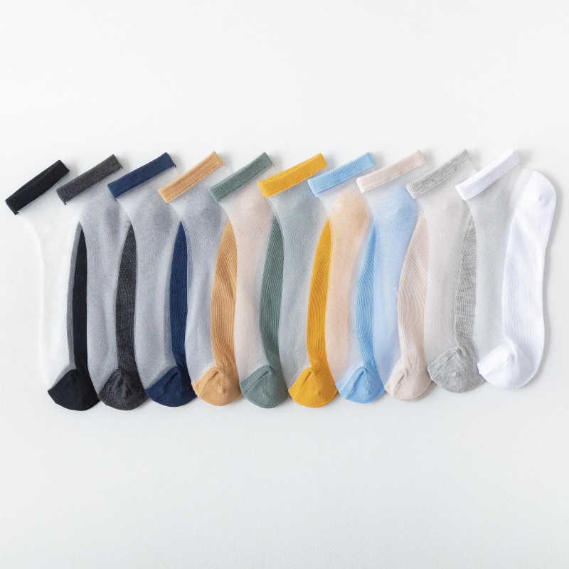 Socks Male Socks Low Top Socks Summer Thin Cotton Bottom Crystal Glass Stockings Ins Tide Transparent Invisible Socks