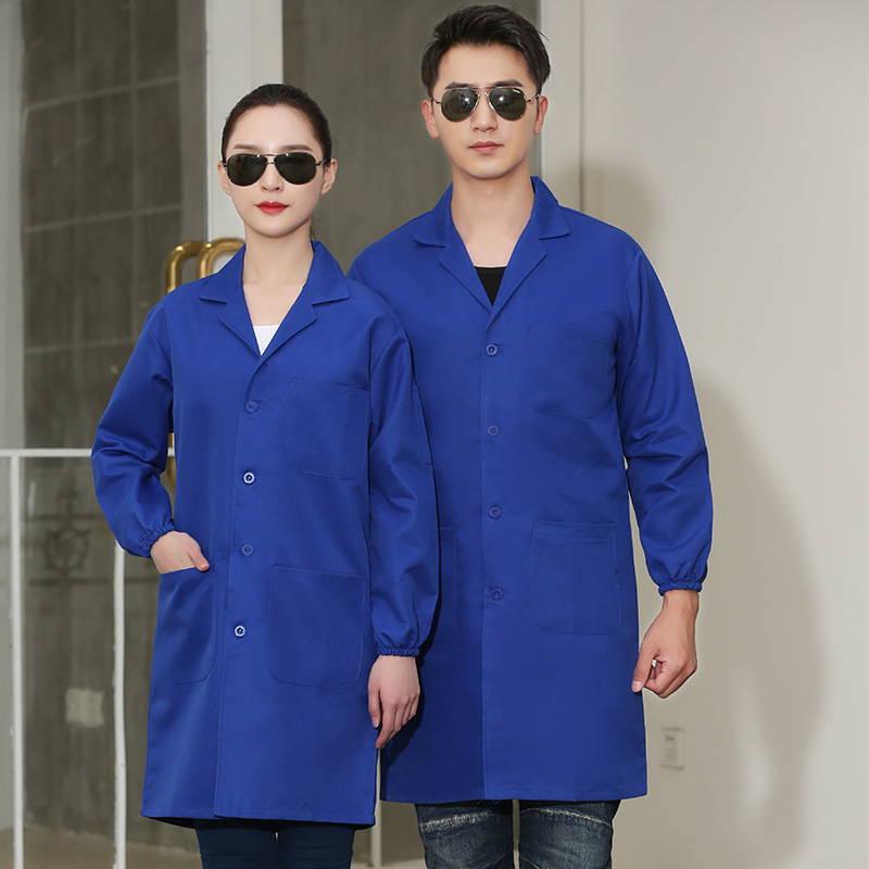 中长款蓝大褂食品厂工作服学校厨房食堂厨师服白大褂车间劳保服男
