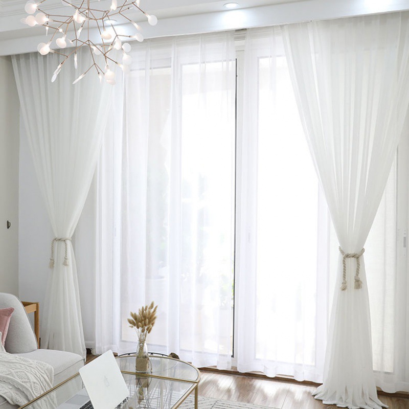 窗帘纱帘布白纱薄窗纱布料成品白色沙飘窗阳台纱简约
