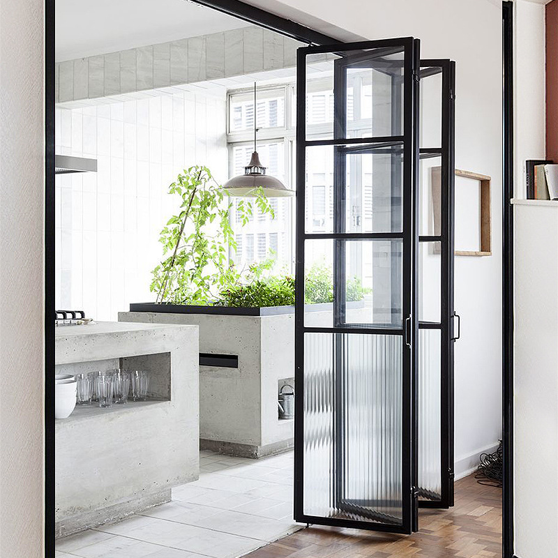 极窄推拉门铝合金折叠门无下轨隐形开放式厨房卫生间洗手间隔断