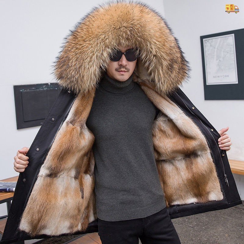 2022冬款男中长款皮毛一体海宁冬季加厚青根貂水貂毛男士派克大衣