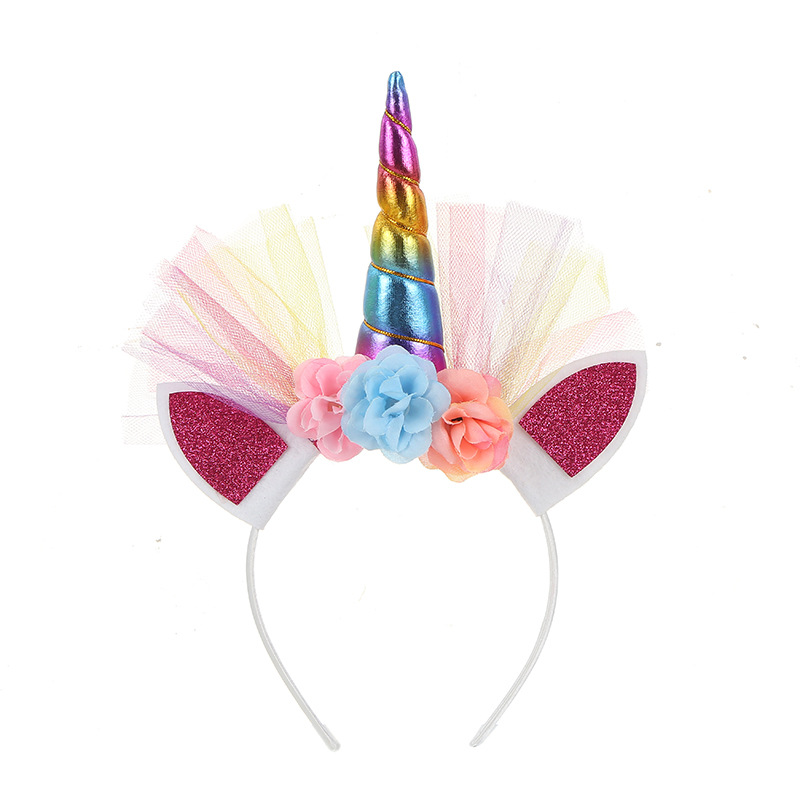 Cross-Border New Arrival 2023 Large Mesh Unicorn Headband Children's Birthday Ball Performance Props Factory Direct Sales