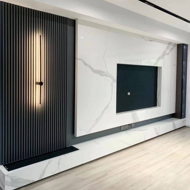 实木格栅网红背景墙现代轻奢简约电视墙玄关免漆长城护墙板木饰面