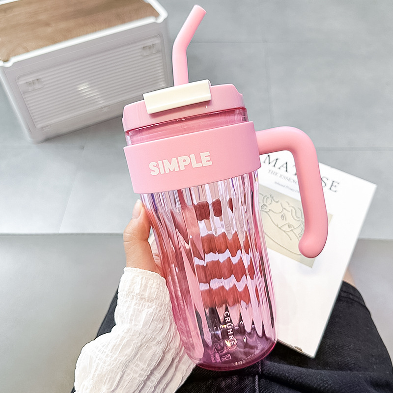 Water Cup Female New 2023 Coffee Cup with Handle Straw Cup Plastic Summer Girl Good-looking Office Cup