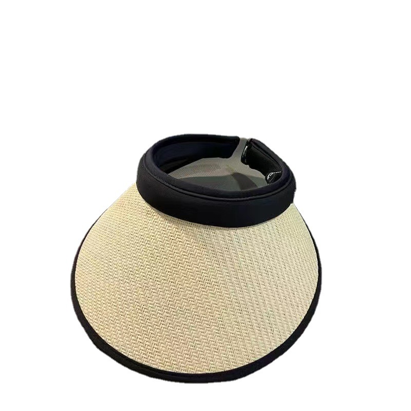 Summer Ins Sun-Proof Black Rubber Hat Korean Style Empty Top Sun Hat Internet Celebrity Big Brim Women's Straw Hat Fashion Headband Sun Hat