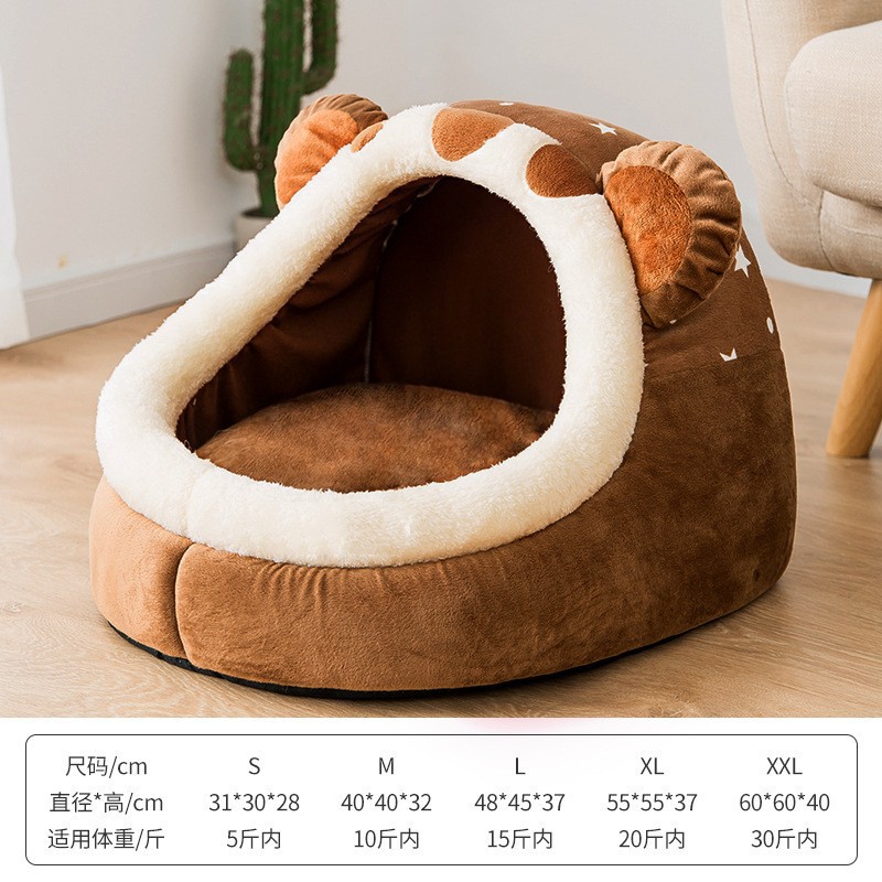 Kennel Winter Warm Dog House Removable and Washable Semi-Closed Cat Nest Cat Bed Small and Medium-Sized Dogs Bichon Dog Bed Pet Supplies