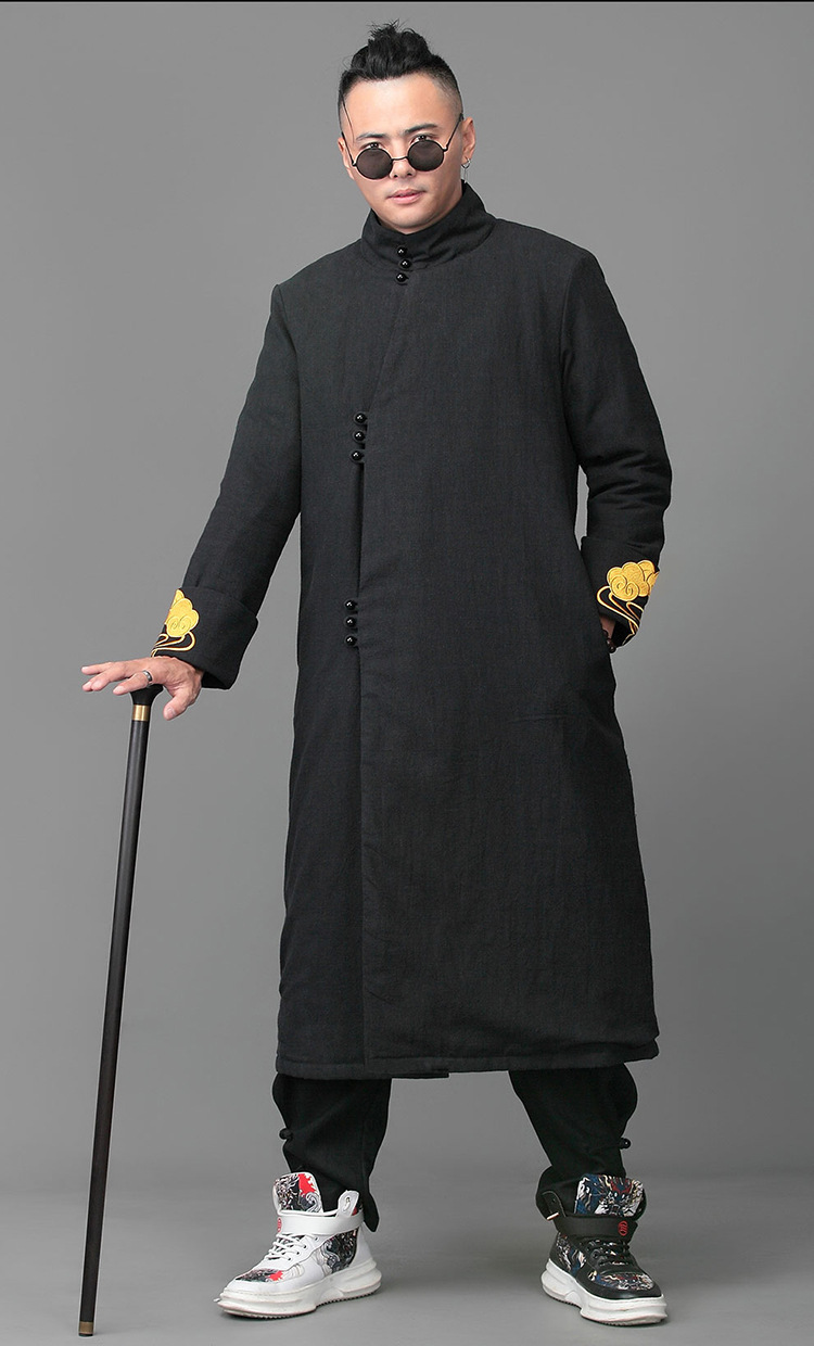 中式国风长款唐装棉服外套民国装长袍冬季棉袄居士禅服棉麻复古