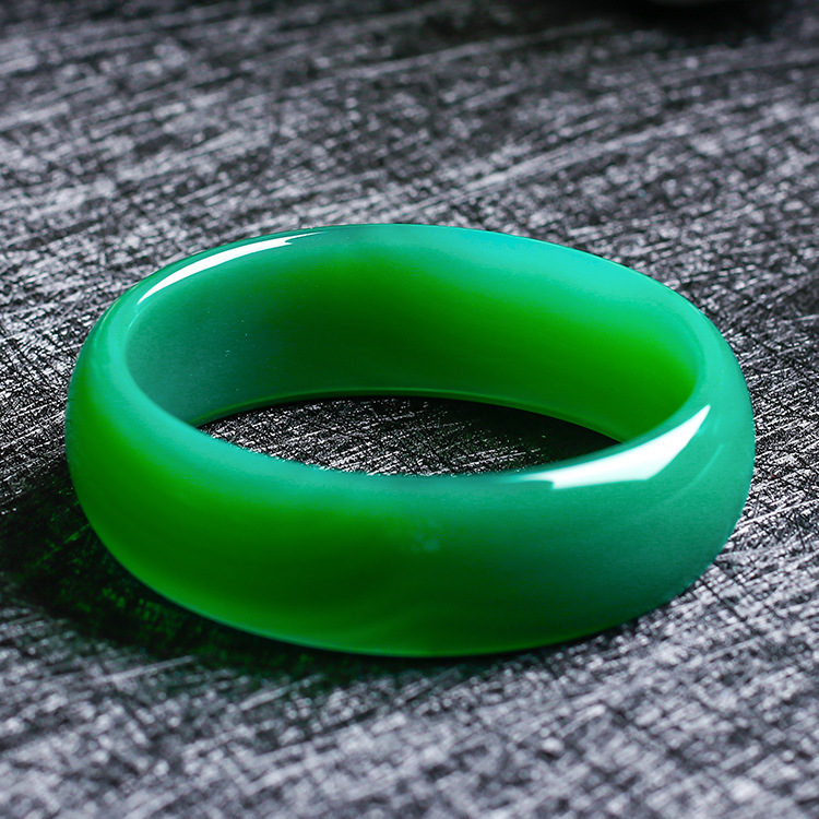 巴西天然绿玉髓手镯荔枝冻冰透玉镯子女玛瑙翡翠色加宽版镯子