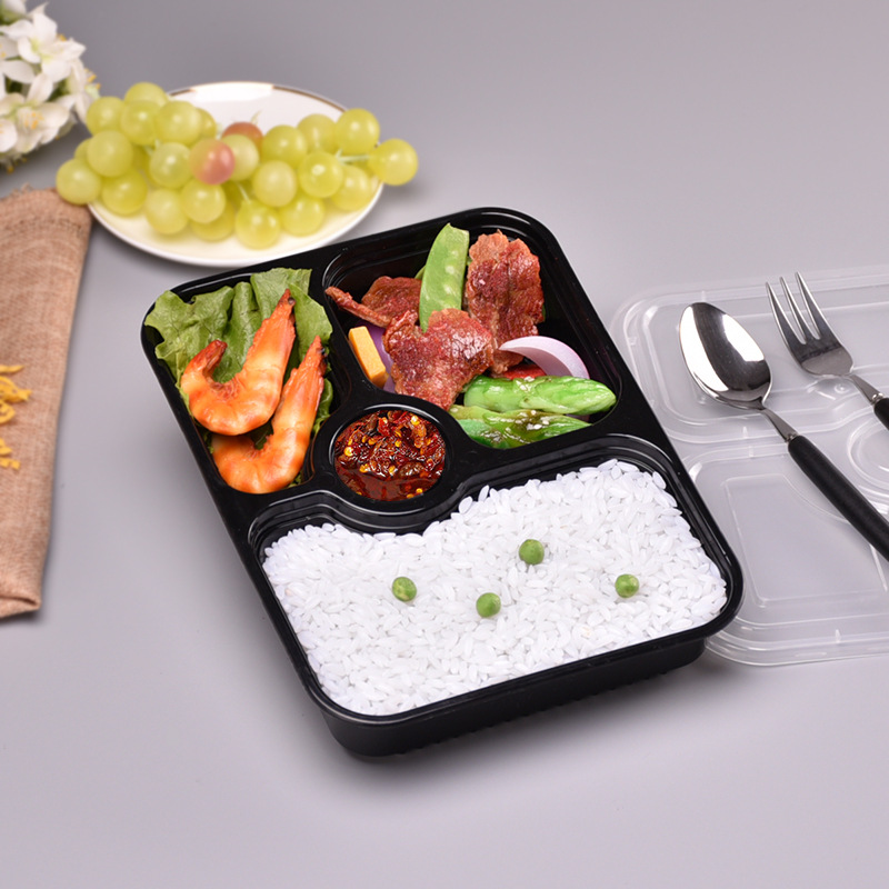 新款长方形三格餐盒 一次性外卖快餐饭盒 装汤四格便当打包盒