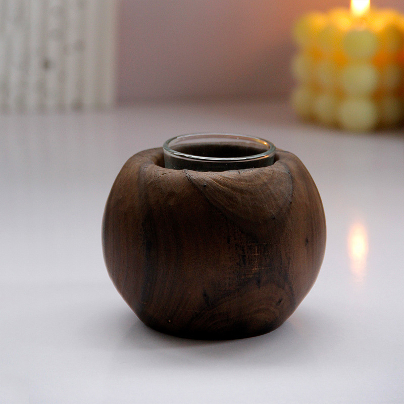 Retro Wood Candlestick Simple round Candle Holder Candle Cup Christmas Wedding Ceremony Cafe Decoration Ornaments