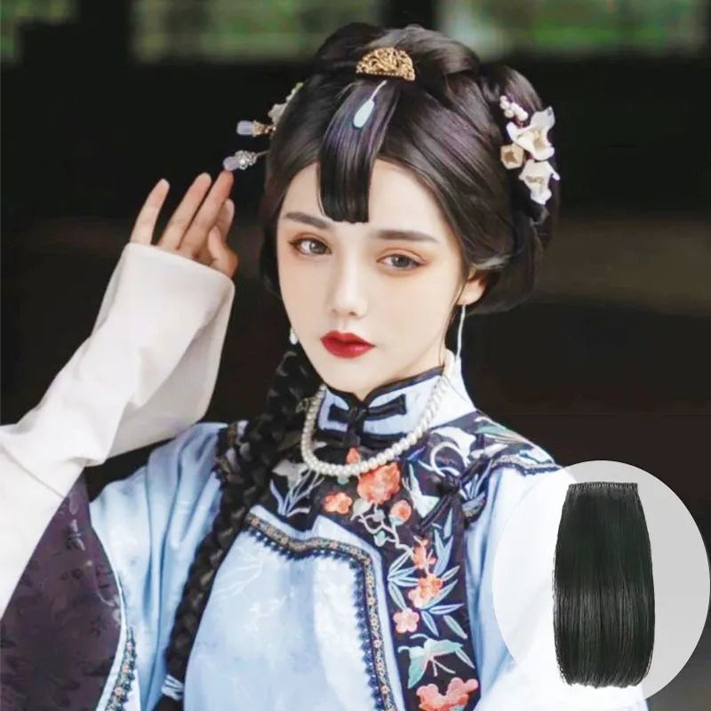 古装假发秀禾刘海片影楼拍摄民国复古写真新娘秀禾直发造型齐刘海