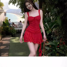 连衣裙【明媚夏日】夏季显白不规则短裙海边度假小红裙连衣裙女