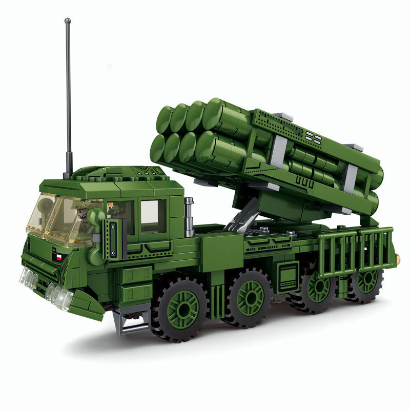 乐毅81002火箭炮直升机军事战斗机小颗粒儿童玩具礼品拼装积木