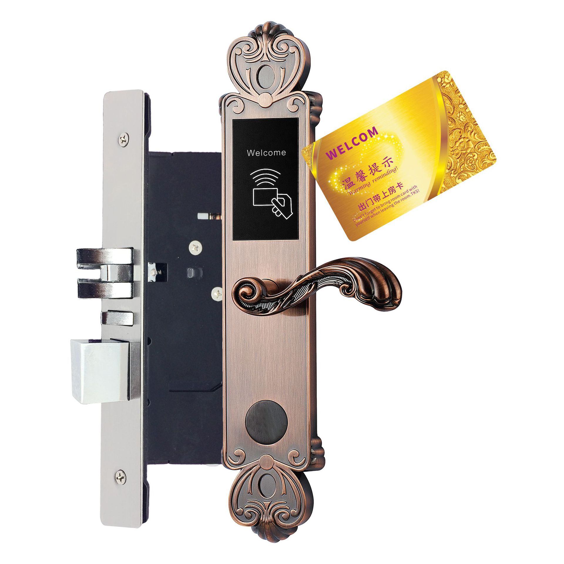 不锈钢电子门锁欧式酒店感应锁酒店ic卡门锁酒店客房智能锁一卡通