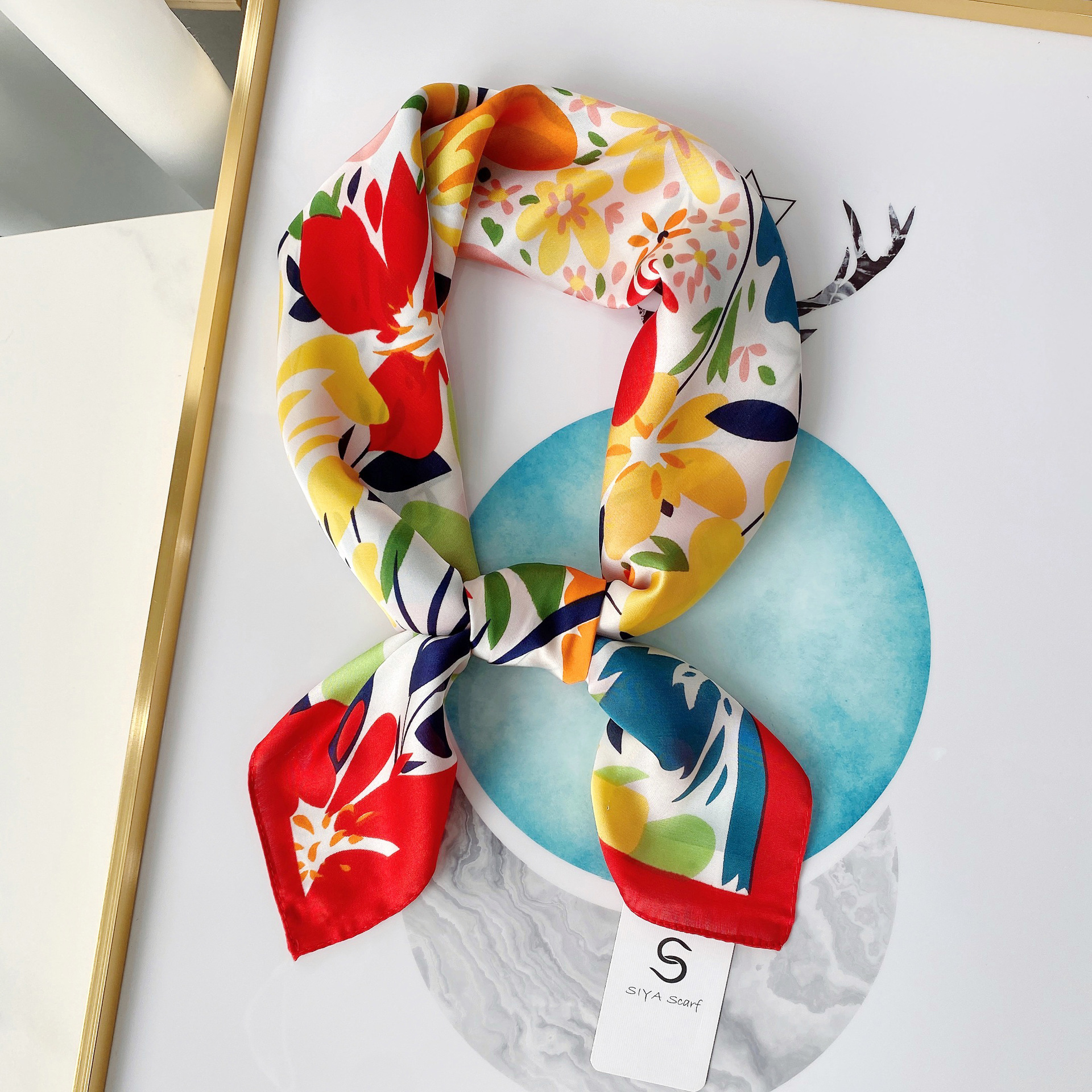 small silk scarf high-end fashion all-match summer new printed square scarf temperament decorative scarf small scarf artificial silk ladies