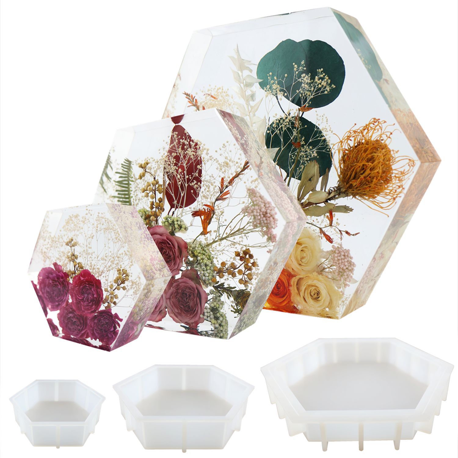 diy树脂水晶滴胶大几何六边形加大款小款多款镜面硅胶模具瑞禾