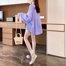 紫色防晒衣女夏季POLO领欧货设计感衬衣慵懒风薄款长袖外套