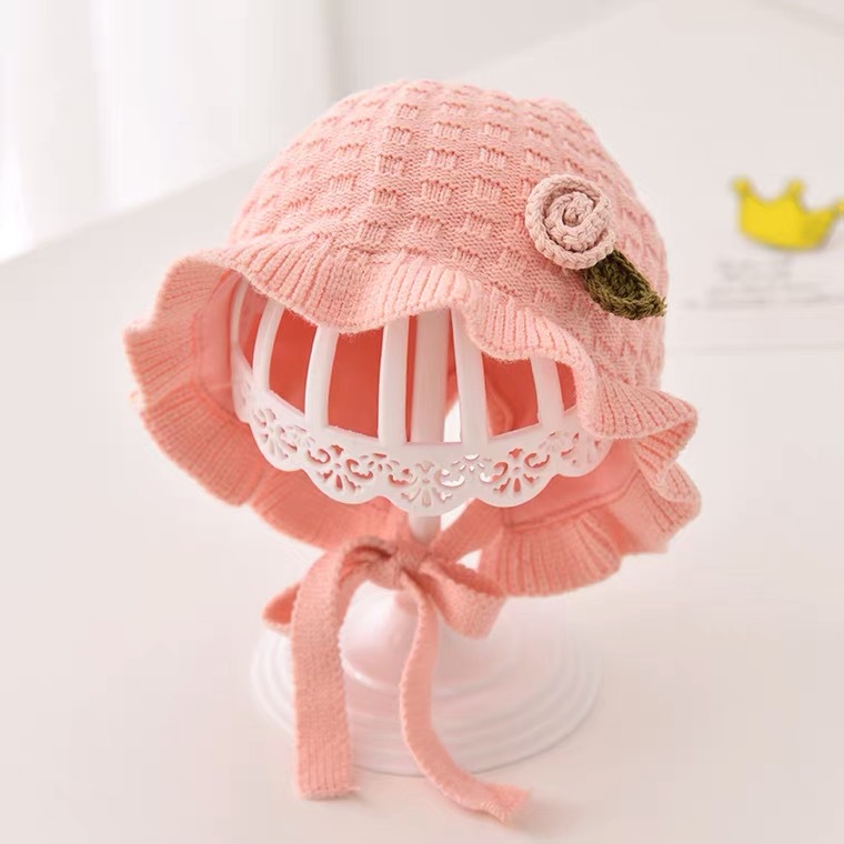 水果婴儿毛线帽秋冬新款毛绒保暖宝宝毛线帽护耳防风公主帽子068