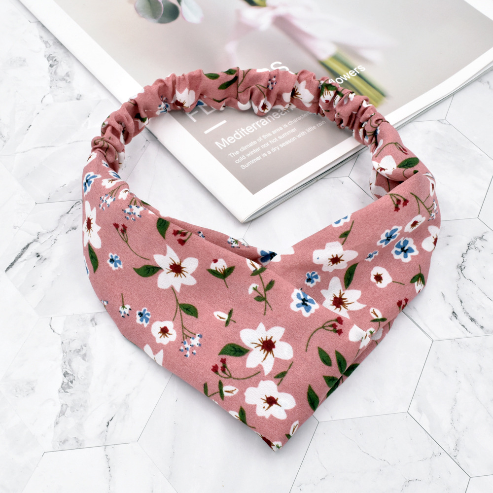 法式森系复古小碎花朵发带布艺松紧交叉头带女瑜伽洗脸束发带发饰