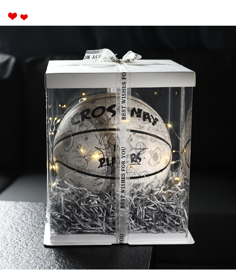 ins装篮球的礼盒包装盒透明大号超大正方形生日礼物盒礼品空盒子