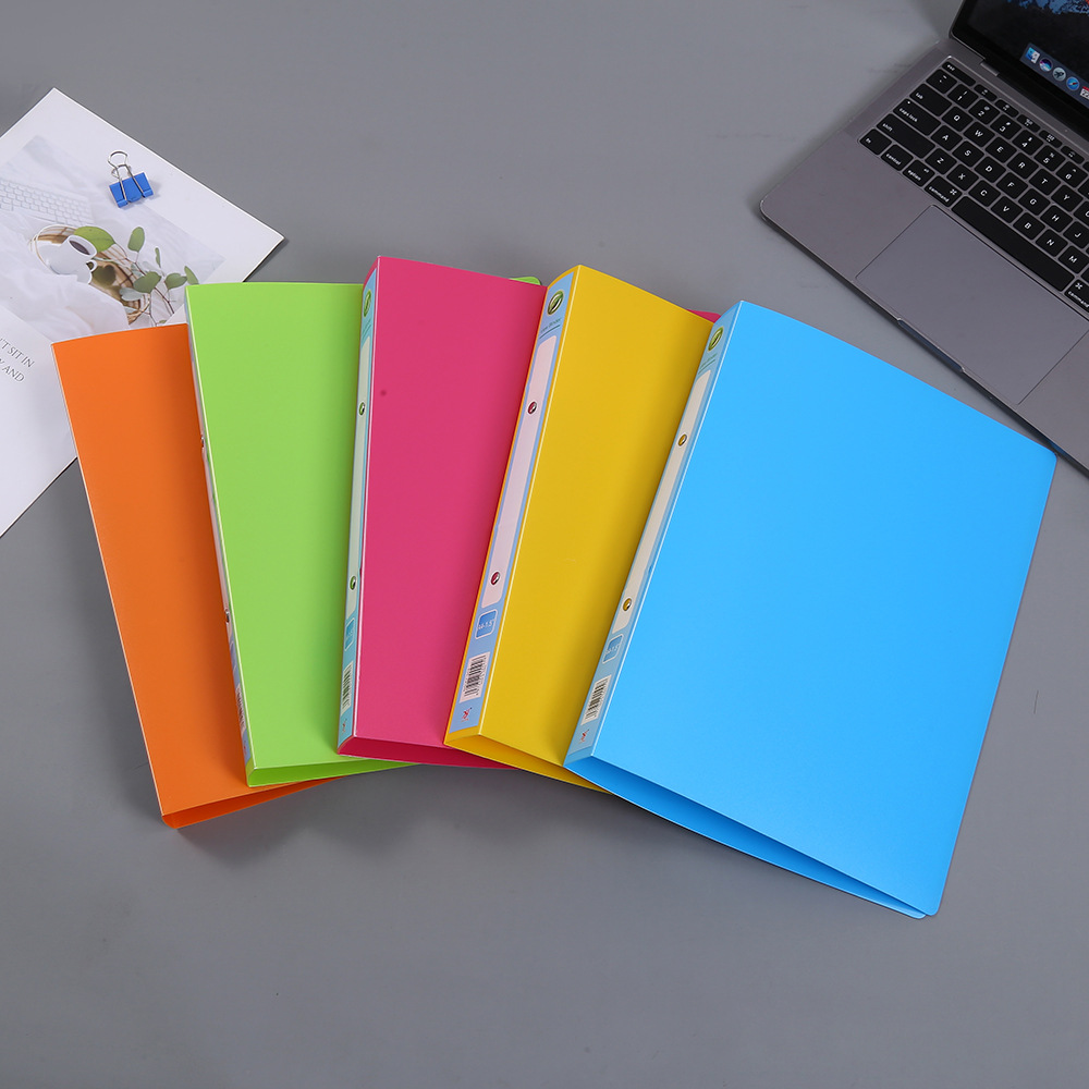 糖果色文件夹纯色双孔活页夹资料册a4学生试卷收纳册pp档案夹批发