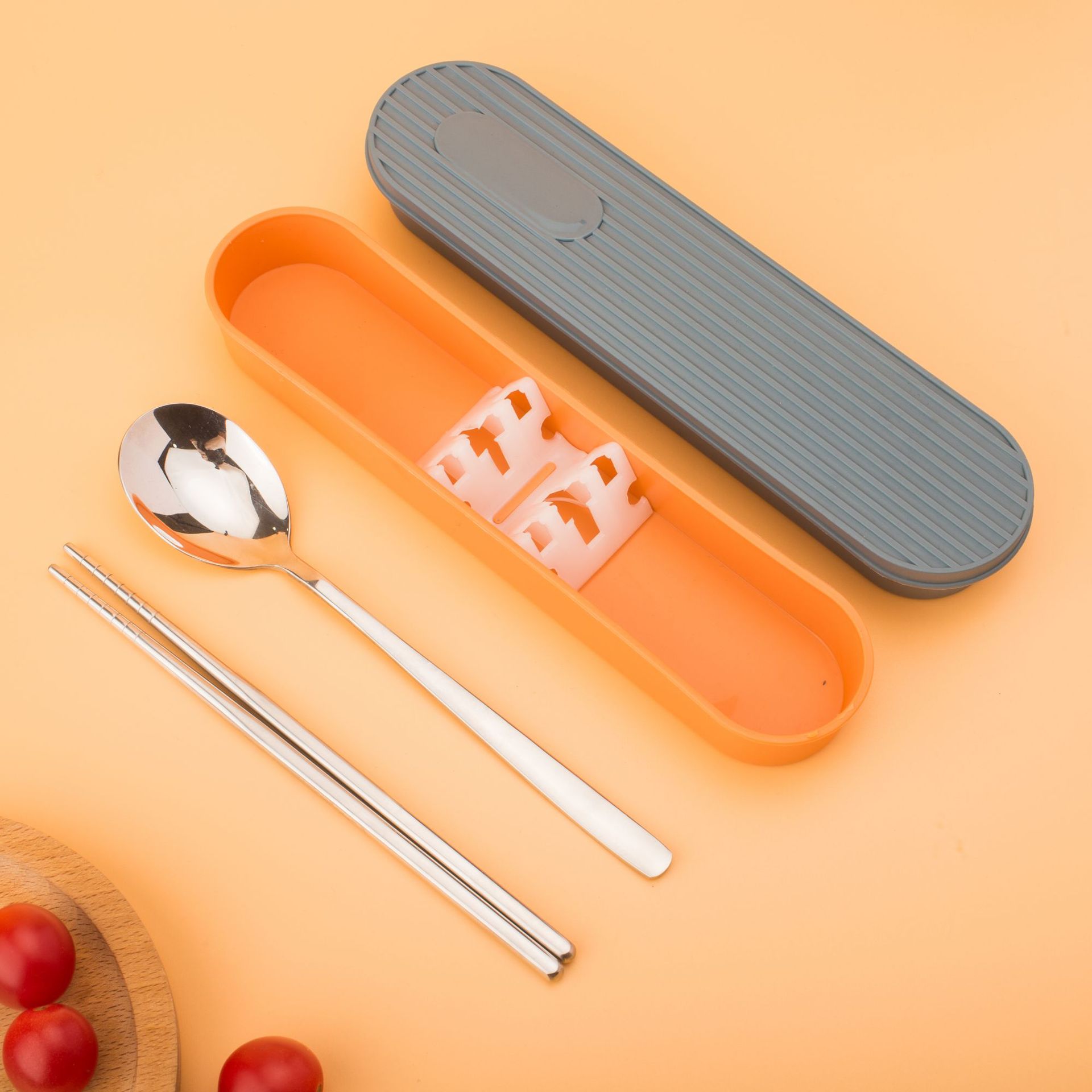 portable tableware integrated outdoor portable tableware set stainless steel tableware solid color simple elegant