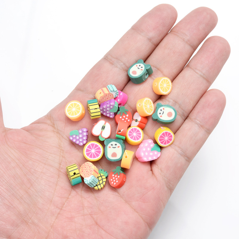 儿童益智diy饰品配件手链项链珠彩色隔珠印花水果软陶珠子批发